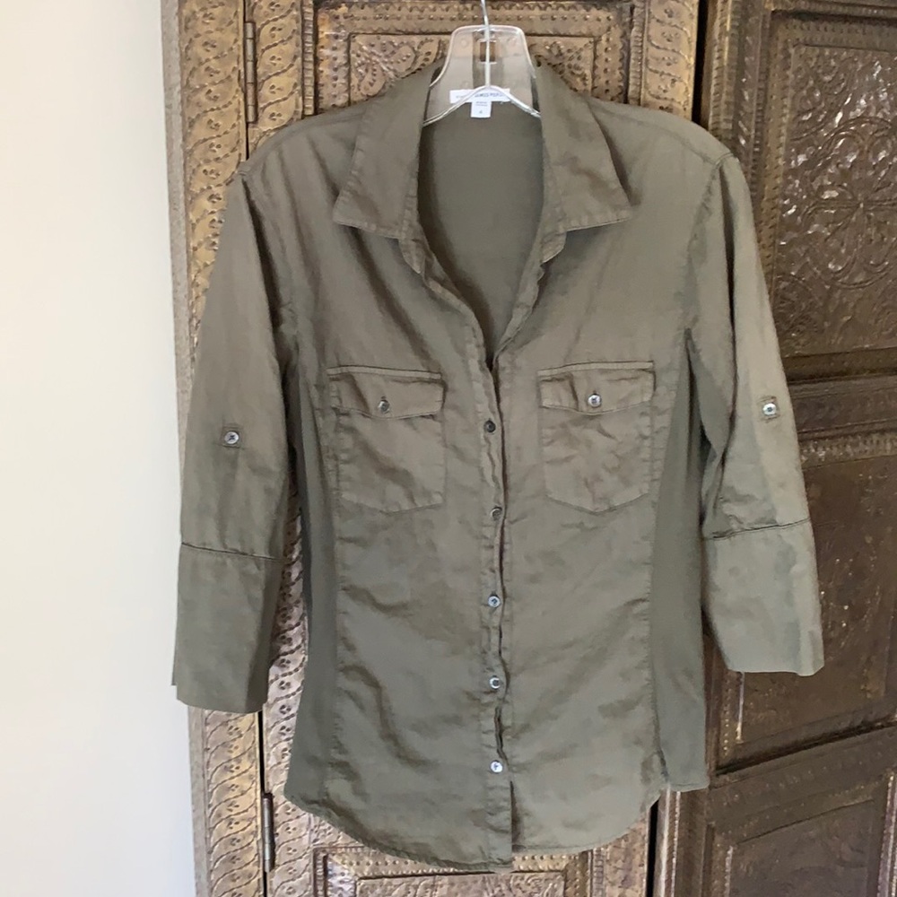 James Perse Military Green Cotton Blouse,James Perse SZ 4